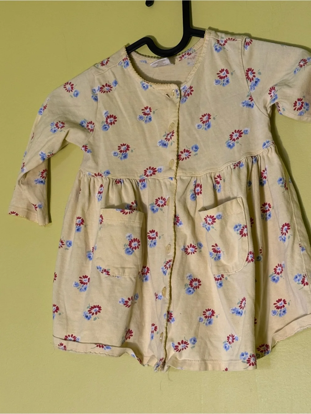 90s Y2K vintage soft Yellow and blue floral Baby Gap toddler dress with pockets
